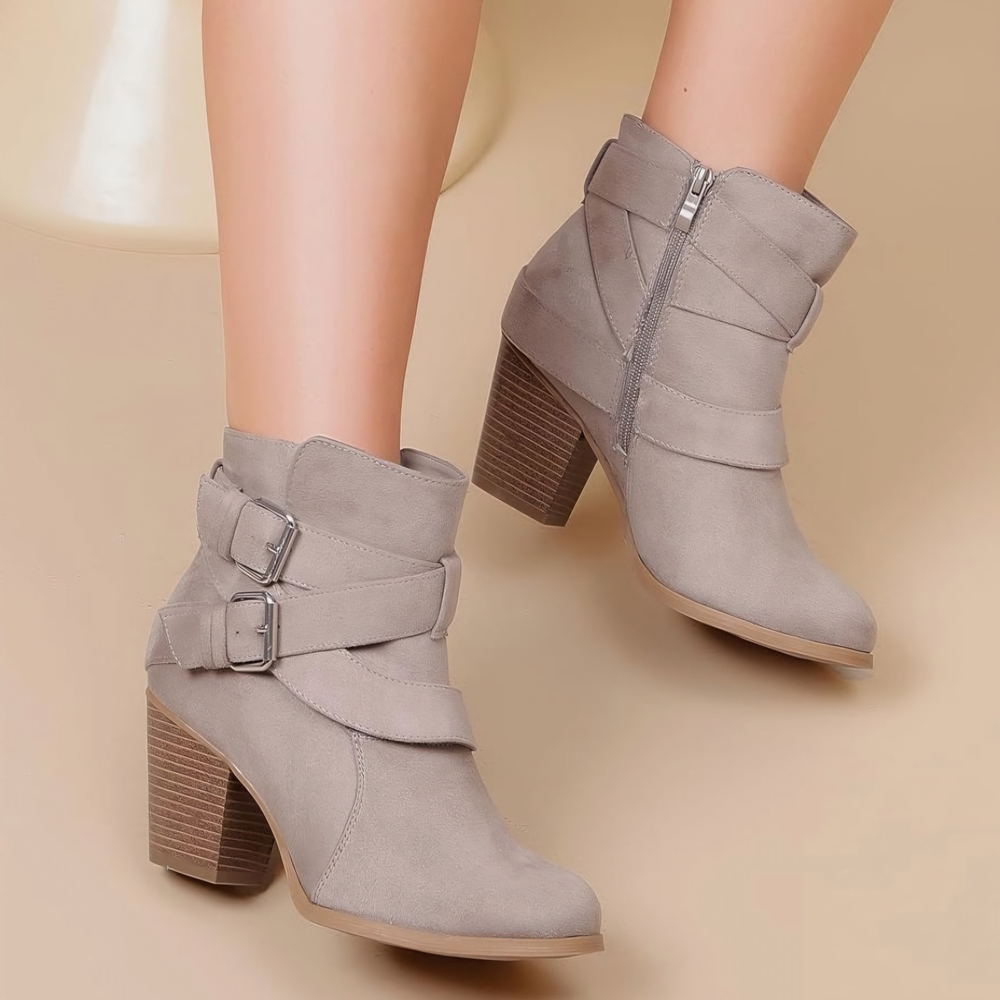 New Women's Extra Wide Width Ankle Mid-Heel Beige‎ Booties, Size 10.5 extra wide